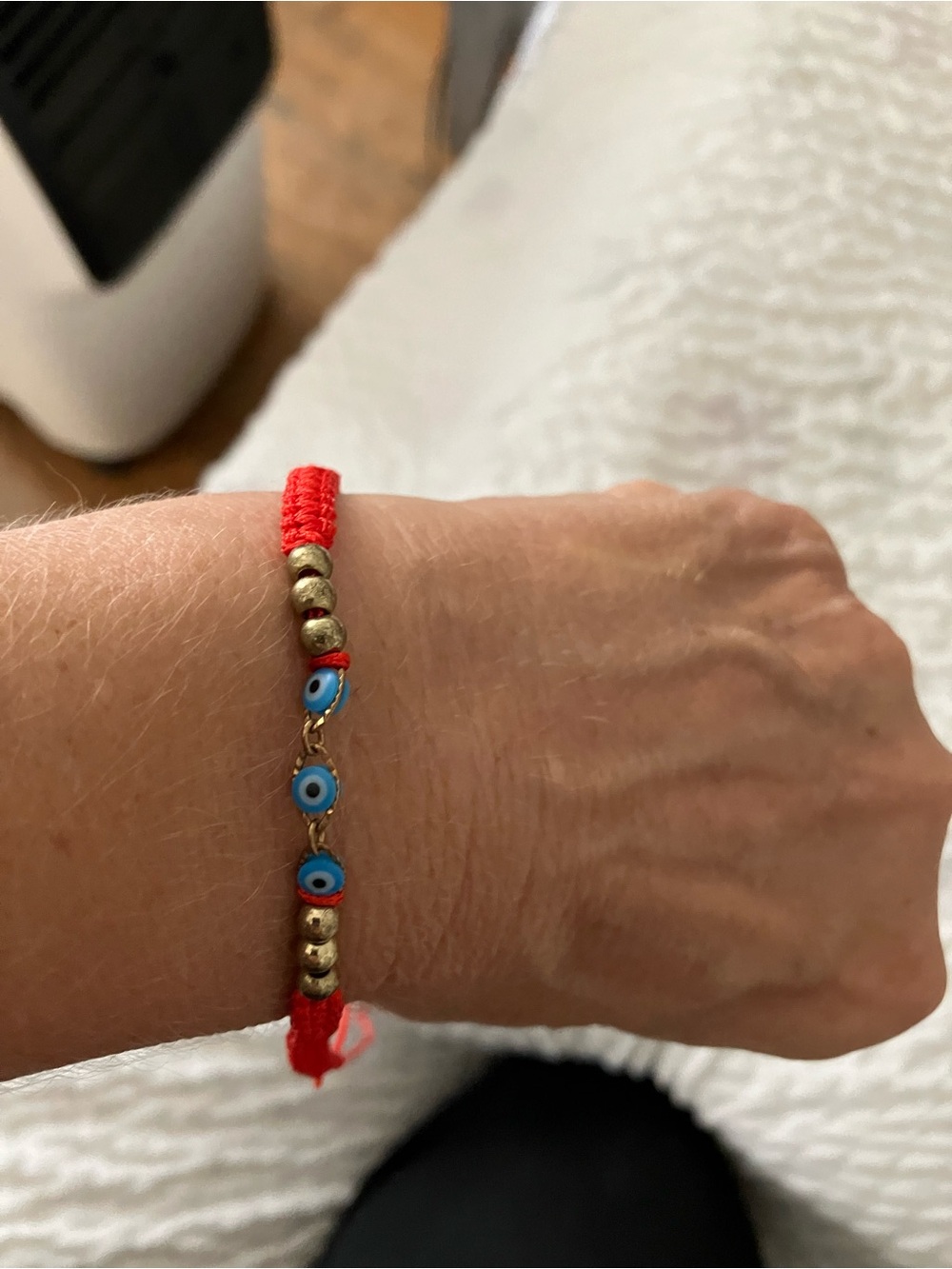 Red Macrame Evil Eye Bracelet | Adjustable (3) Round Shape Evil Eye Charms